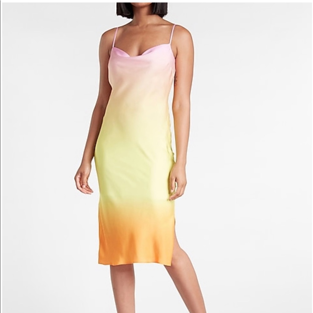Express dip dye cowl neck midi slip dress